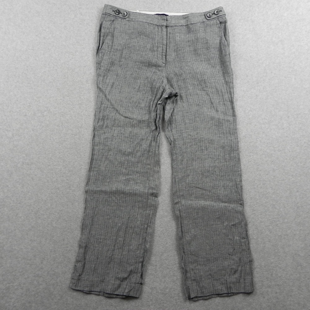Talbots Pants Womens 12P Windsor Linen Dress Slacks Straight Gray Herringbone